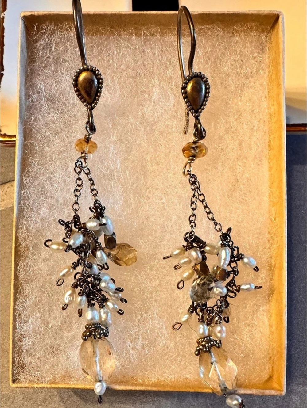 Beaded Dangle Earrings in Brown & Blue Like New